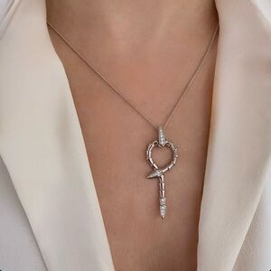 Snake Serpent Pendant Zirconia Necklace | Platinum Plated | Luxury Jewelry